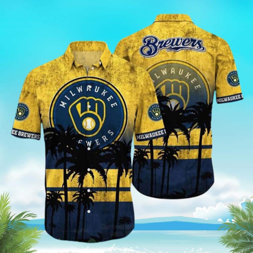 Vintage MLB Milwaukee Brewers Hawaiian Shirt Tropical Palm Trees Summer Lovers Gift