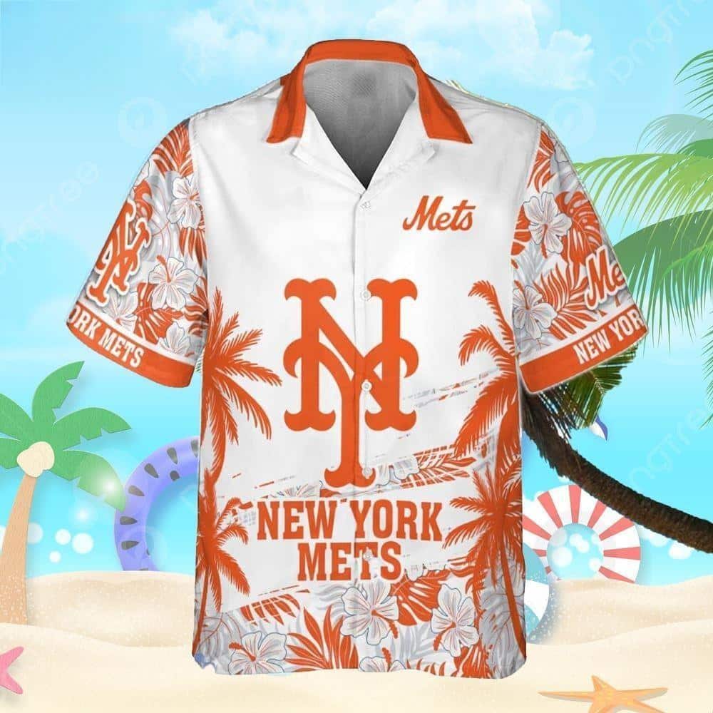 Cool MLB New York Mets Hawaiian Shirt Attractive Orange Tropical Background Patterns Hawaiian Beach Vacation Gift