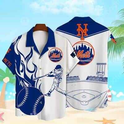 MLB New York Mets Hawaiian Shirt Simple Baseball Player And Stadium Pattern Fashionable Gift For Baseball Fans