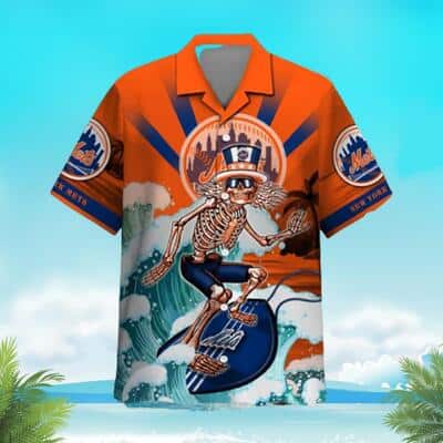 MLB New York Mets Hawaiian Shirt Funny Skeleton Surfing Exciting Hawaiian Beach Lovers Gift