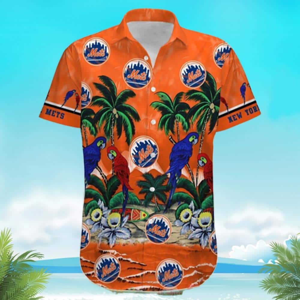 MLB New York Mets Hawaiian Shirt Lively Parrots And Rainforest Trendy Hawaiian Summer Lovers Gift
