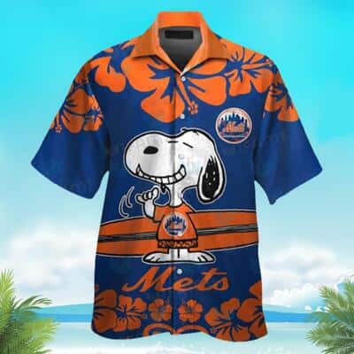 MLB New York Mets Hawaiian Shirt Funny Snoopy Dog With Surfboard Pattern Hawaiian Beach Gift