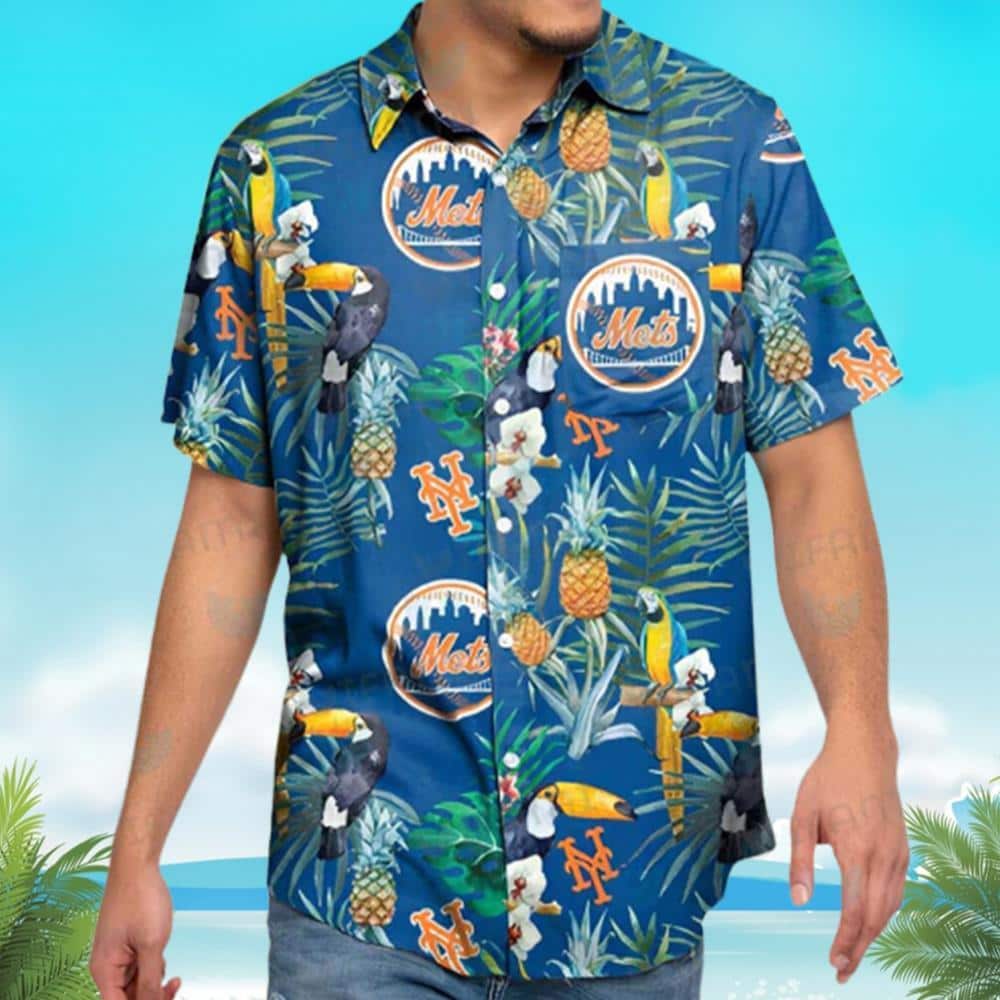 Fashionable MLB New York Mets Hawaiian Shirt Unique Pineapples And Parrots Pattern Summer Aloha Gift For Family