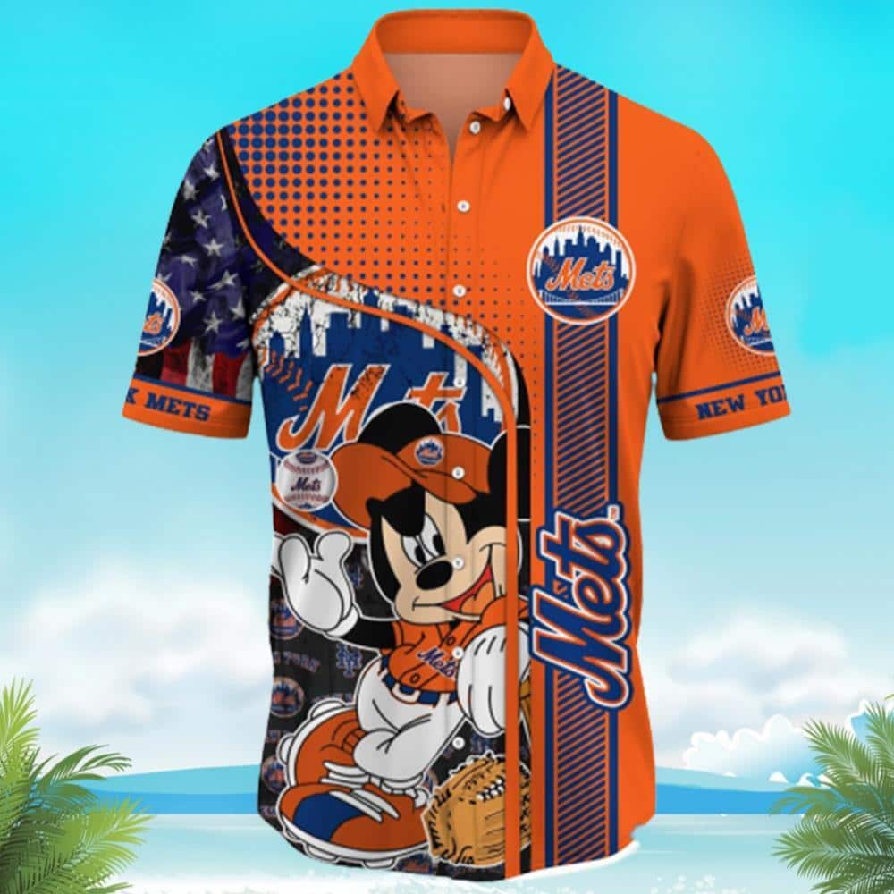 Trendy Mickey Loves MLB New York Mets Hawaiian Shirt Mickey Baseball Player Pattern Aloha Summer Gift For Friends