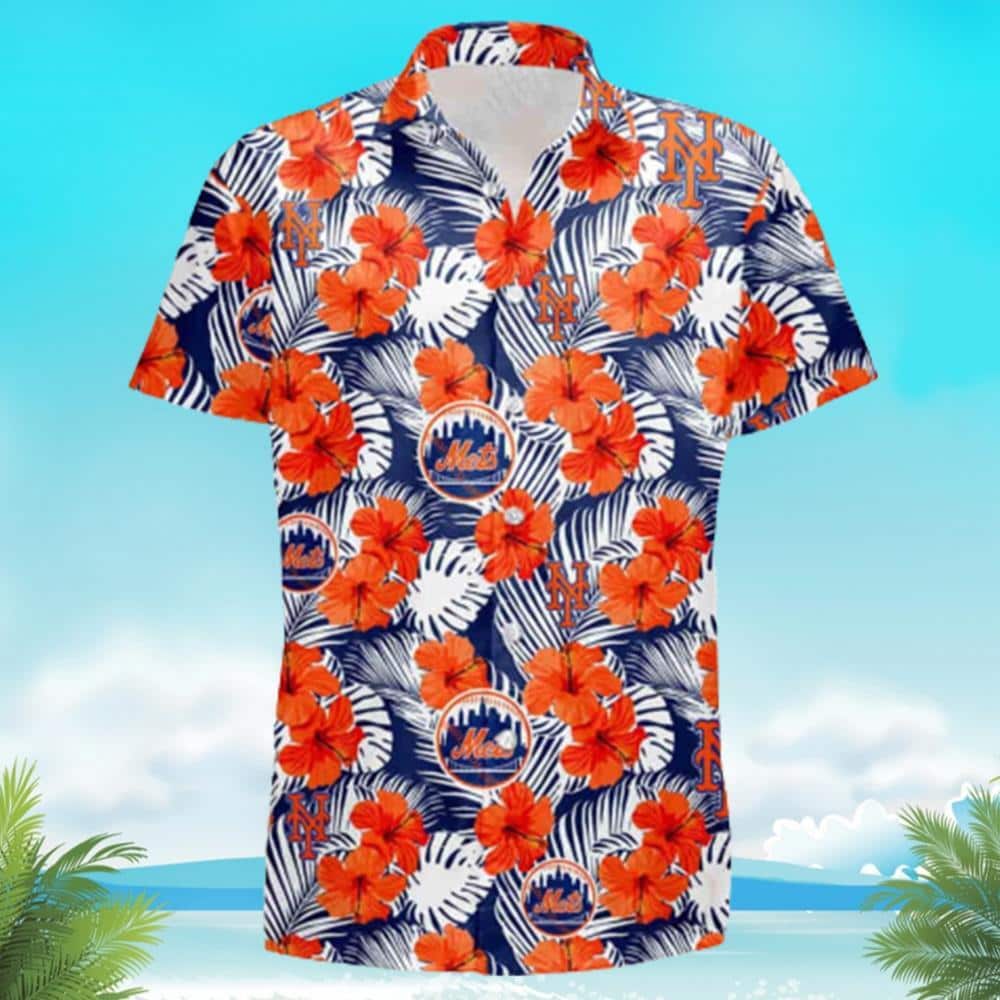 MLB New York Mets Hawaiian Shirt Outstanding Hibiscus Flowers And Seamless Tropical Leaves Pattern Summer Holiday Gift