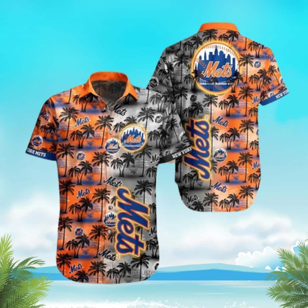 MLB New York Mets Hawaiian Shirt Tropical Palm Trees At Sunset Vintage Summer Aloha Lovers Gift