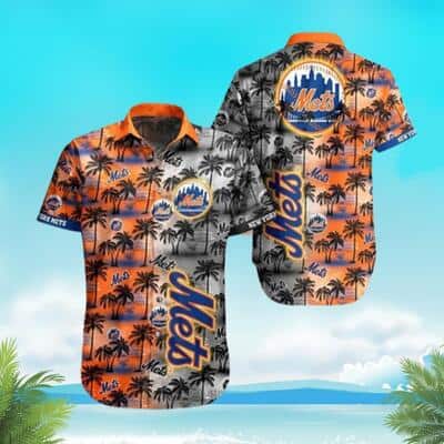 MLB New York Mets Hawaiian Shirt Tropical Palm Trees At Sunset Vintage Summer Aloha Lovers Gift