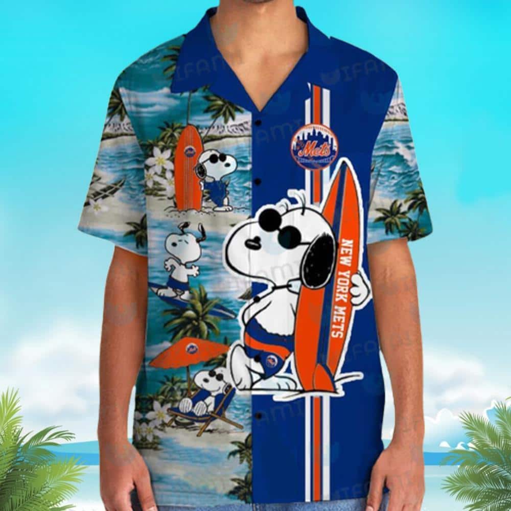 MLB New York Mets Hawaiian Shirt Funny Snoopy Surfing Hawaiian Beach Summer Lovers Gift