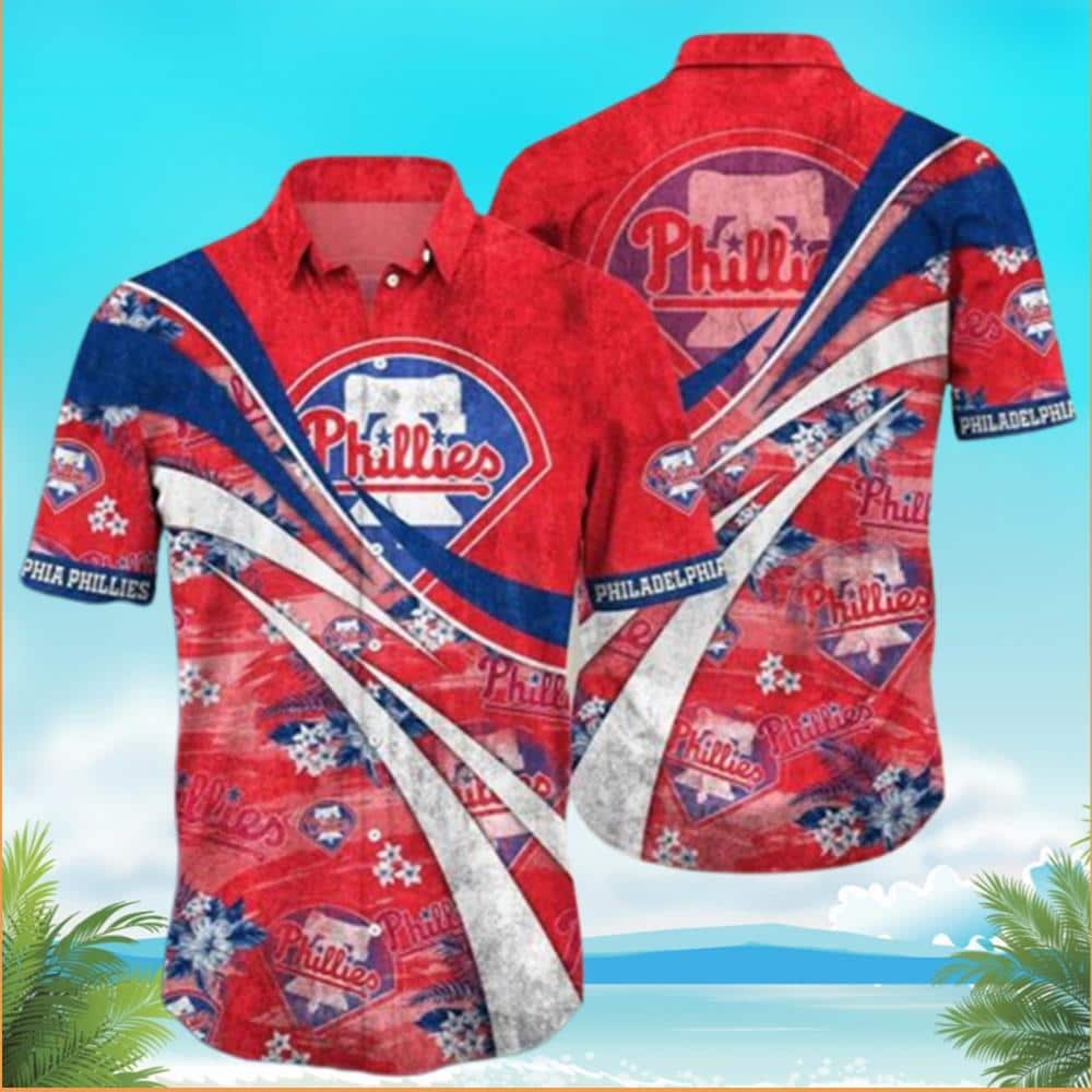 Aloha MLB Philadelphia Phillies Hawaiian Shirt Simple Tropical Flora With Blue And White Stripes Trendy Summer Gift
