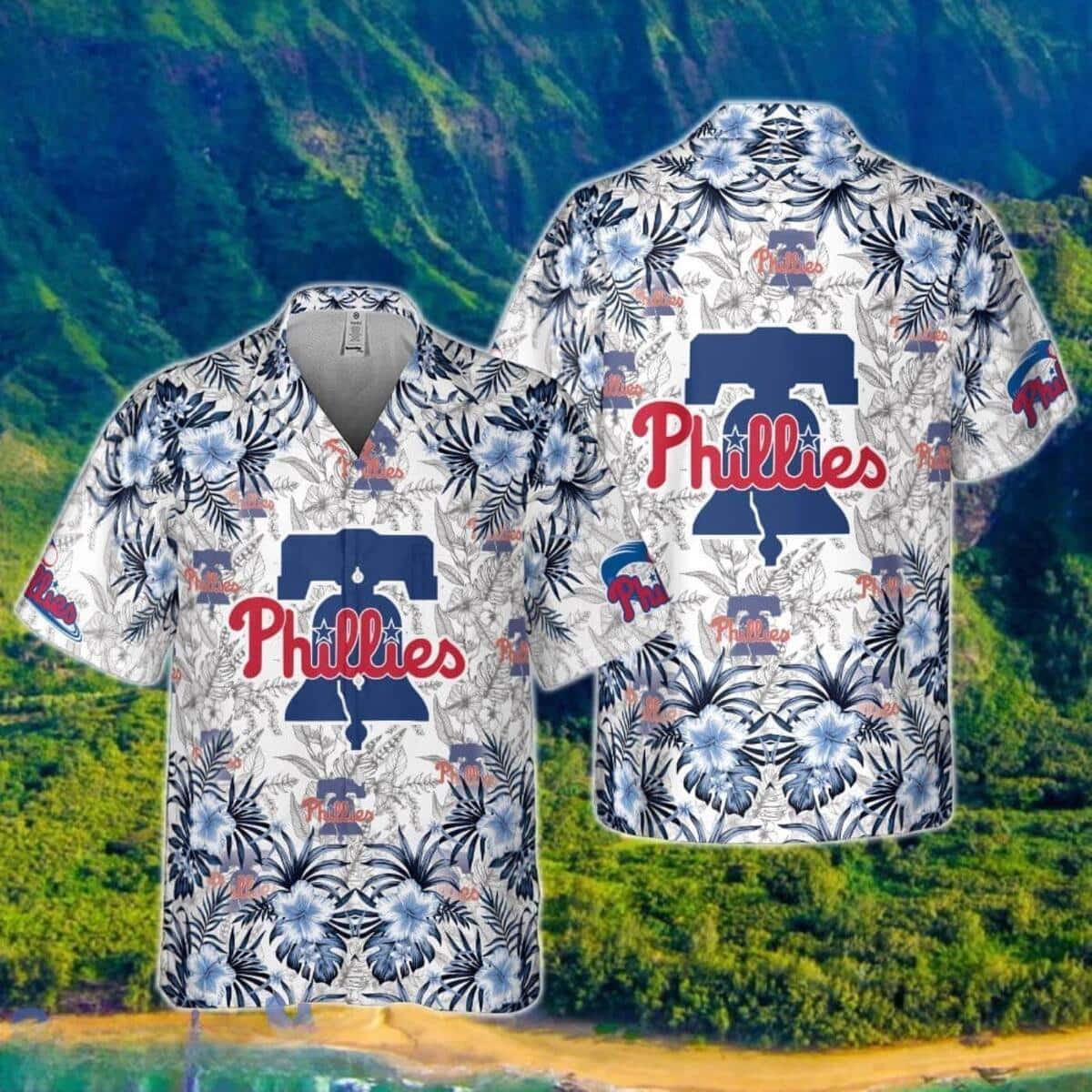 MLB Philadelphia Phillies Hawaiian Shirt Blue Hibiscus And Diverse Plants Pattern Best Beach Gift