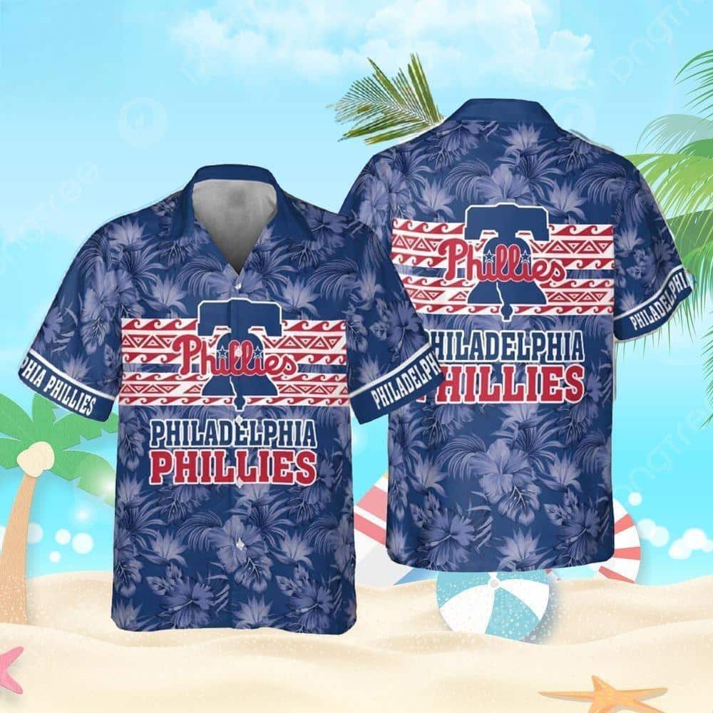 Cool Aloha MLB Philadelphia Phillies Hawaiian Shirt Tropical Plants And Leaves On Blue Background Summer Gift For Friend
