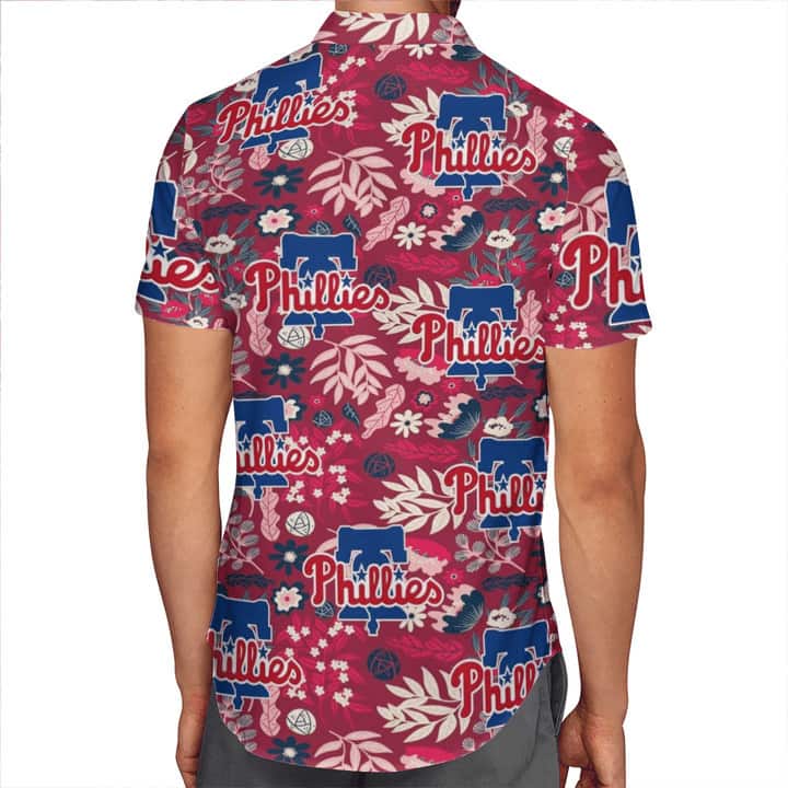 Classic Aloha MLB Philadelphia Phillies Hawaiian Shirt Tropical Plants Pattern With Red Theme Summer Beach Gift