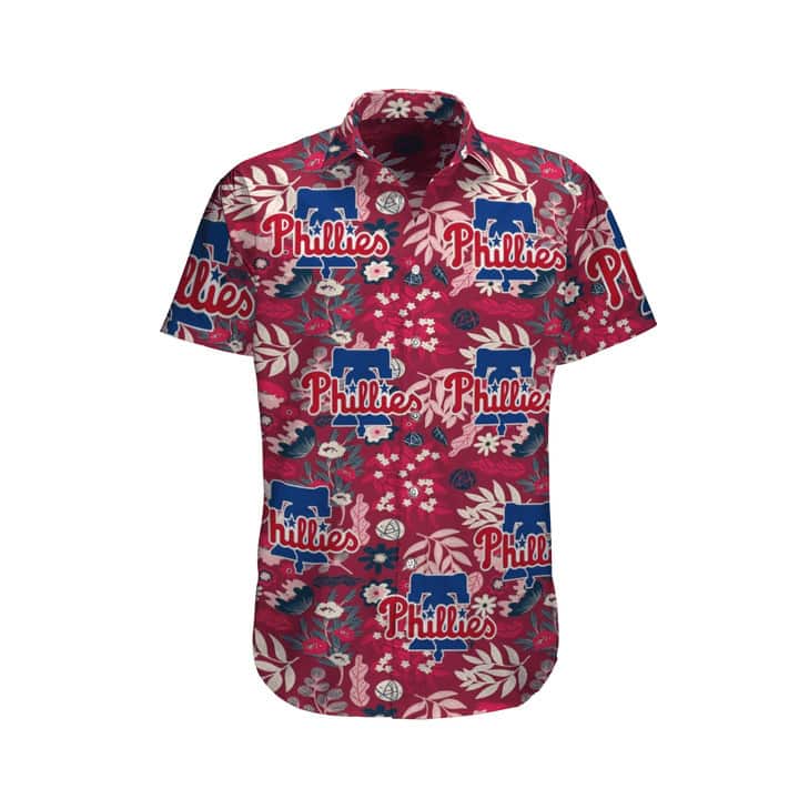 Classic Aloha MLB Philadelphia Phillies Hawaiian Shirt Tropical Plants Pattern With Red Theme Summer Beach Gift