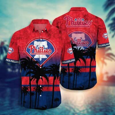 Vintage Aloha MLB Philadelphia Phillies Hawaiian Shirt Sunset On The Beach With Palm Trees Summer Holiday Gift
