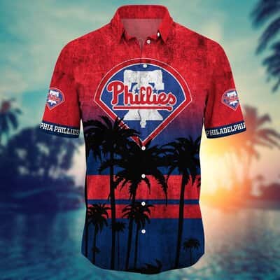 Vintage Aloha MLB Philadelphia Phillies Hawaiian Shirt Sunset On The Beach With Palm Trees Summer Holiday Gift