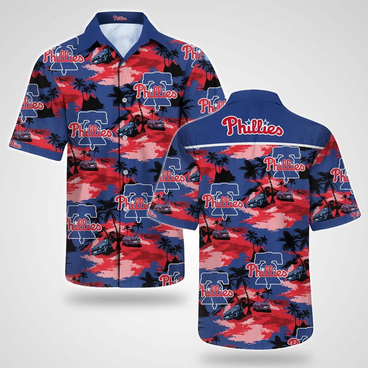 Vintage Aloha MLB Philadelphia Phillies Hawaiian Shirt Coconut Trees And Cars Pattern Summer Gift