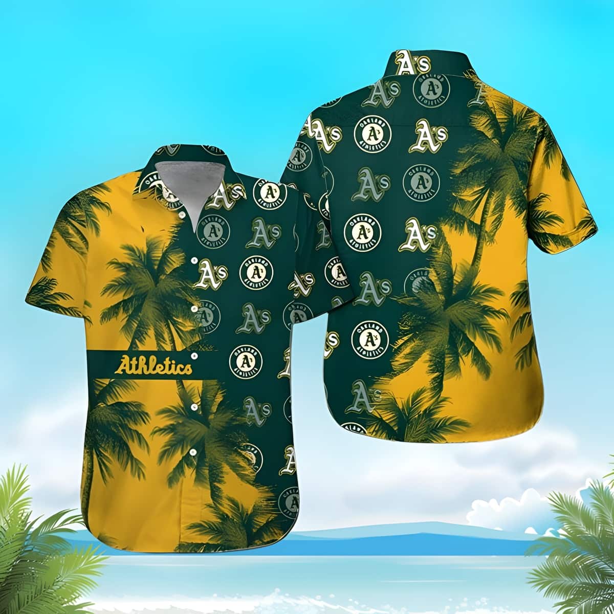 Aloha MLB Oakland Athletics Hawaiian Shirt Iconic Palm Trees Pattern Best Beach Gift