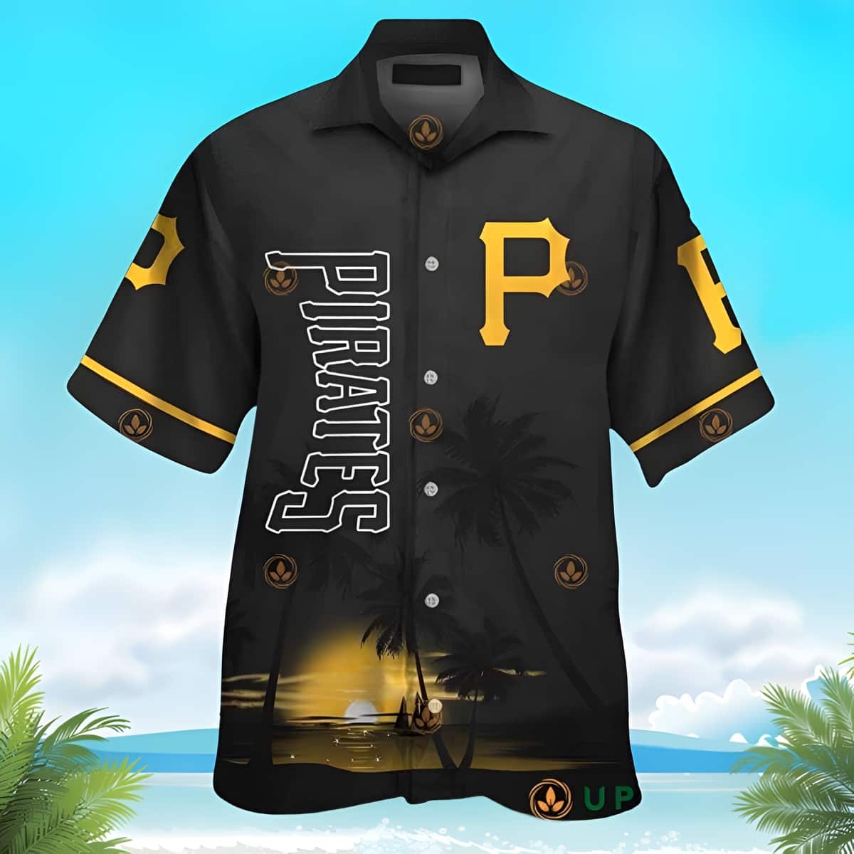 MLB Pittsburgh Pirates Hawaiian Shirt Black Beach Scene Aloha Gift For Beach Trip