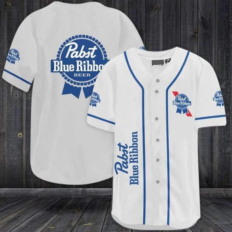 White Pabst Blue Ribbon Baseball Jersey Gift For Sport Lovers