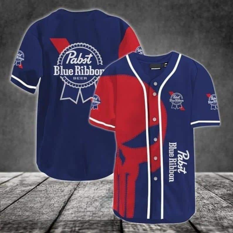 Pabst Blue Ribbon Baseball Jersey With Red Skull Gift For Beer Lovers