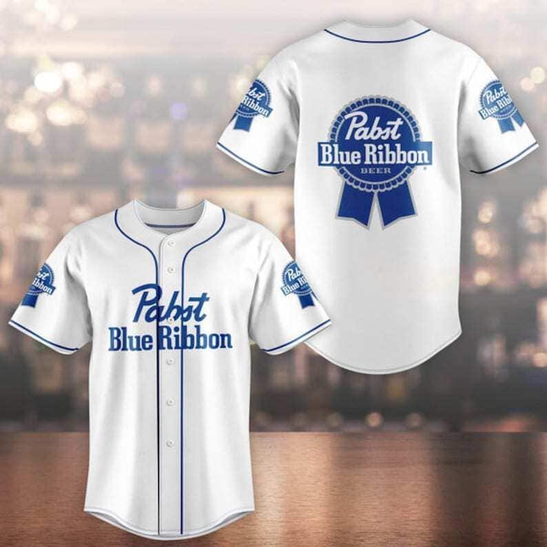 White Pabst Blue Ribbon Baseball Jersey Gift For Baseball Lovers