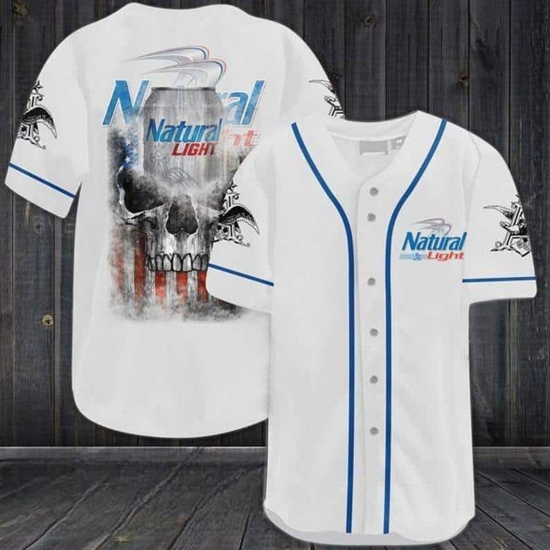 Natural Light Baseball Jersey US Flag Black Skull Gift For Beer Lovers