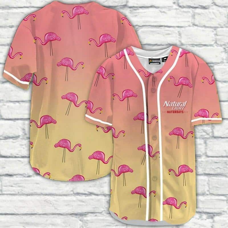 Pink And Yellow Gradient Natural Light Baseball Jersey Flamingo Best Gift For Beer Lovers