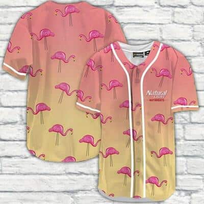 Pink And Yellow Gradient Natural Light Baseball Jersey Flamingo Best Gift For Beer Lovers