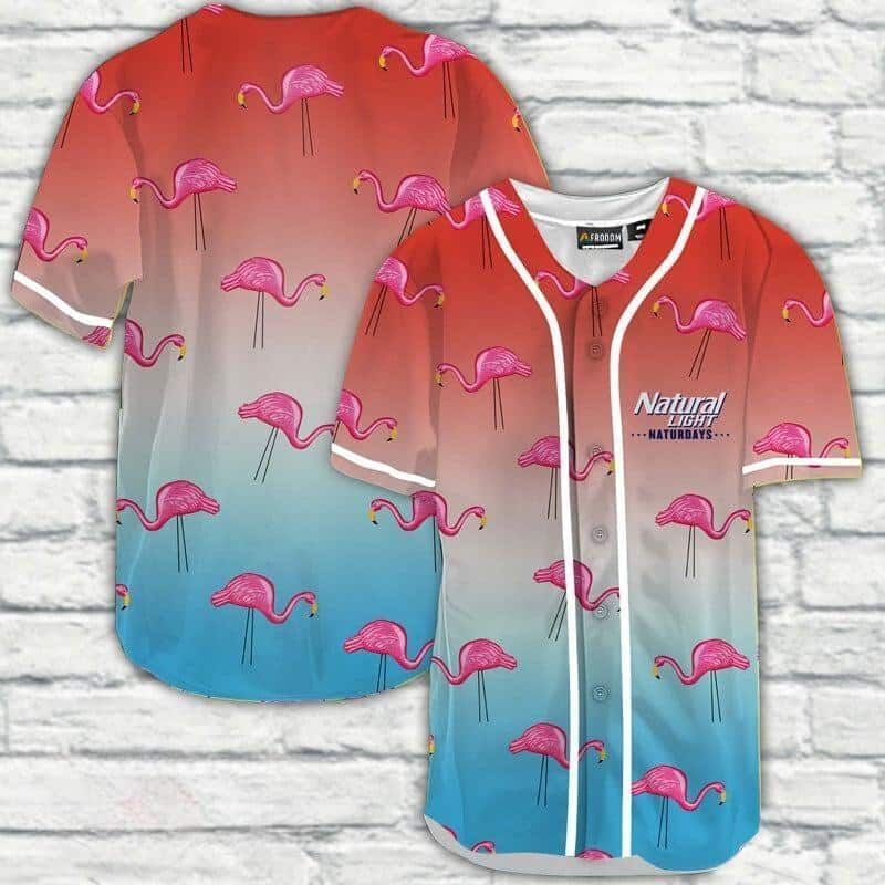 Gradient Red Blue Natural Light Baseball Jersey Flamingo Gift For Beer Lovers