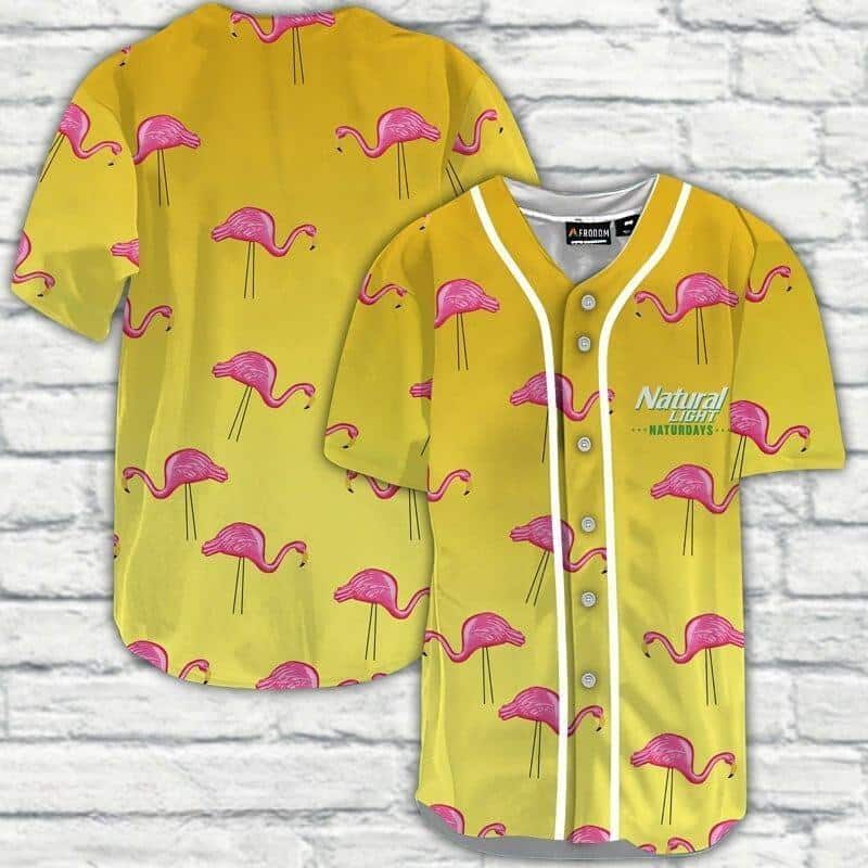 Yellow Natural Light Baseball Jersey Flamingo Gift For Beer Lovers