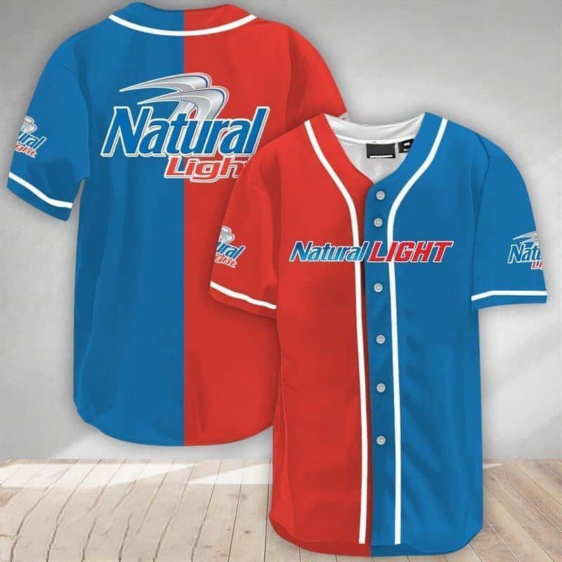 Red And Blue Split Natural Light Baseball Jersey Gift For Beer Lovers