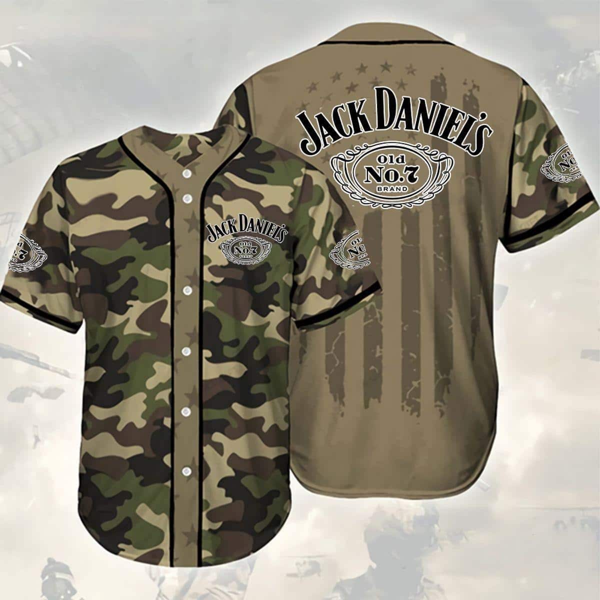 Jack Daniels Baseball Jersey Brown And Green Classic Camouflage Gift For Whiskey Lovers