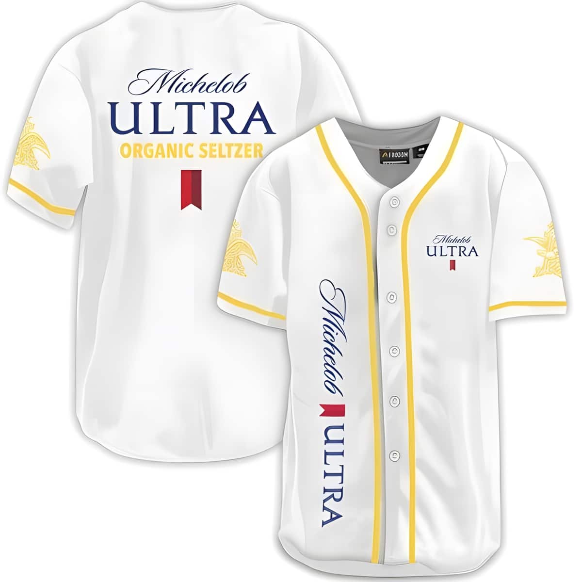 Michelob ULTRA Organic Seltzer Baseball Jersey Yellow Striped Pattern Spicy Pineapple Beer Lovers Gift