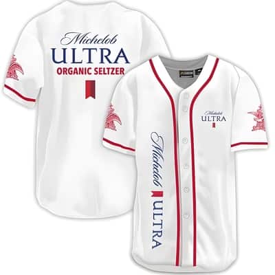Michelob ULTRA Organic Seltzer Baseball Jersey Red Striped Pattern Strawberry Guava Beer Lovers Gift