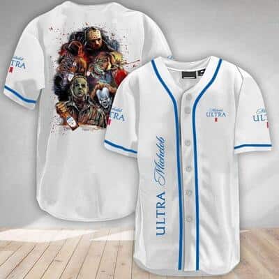 White Fashionable Michelob ULTRA Beer Baseball Jersey Halloween Horror Characters Gift For Halloween