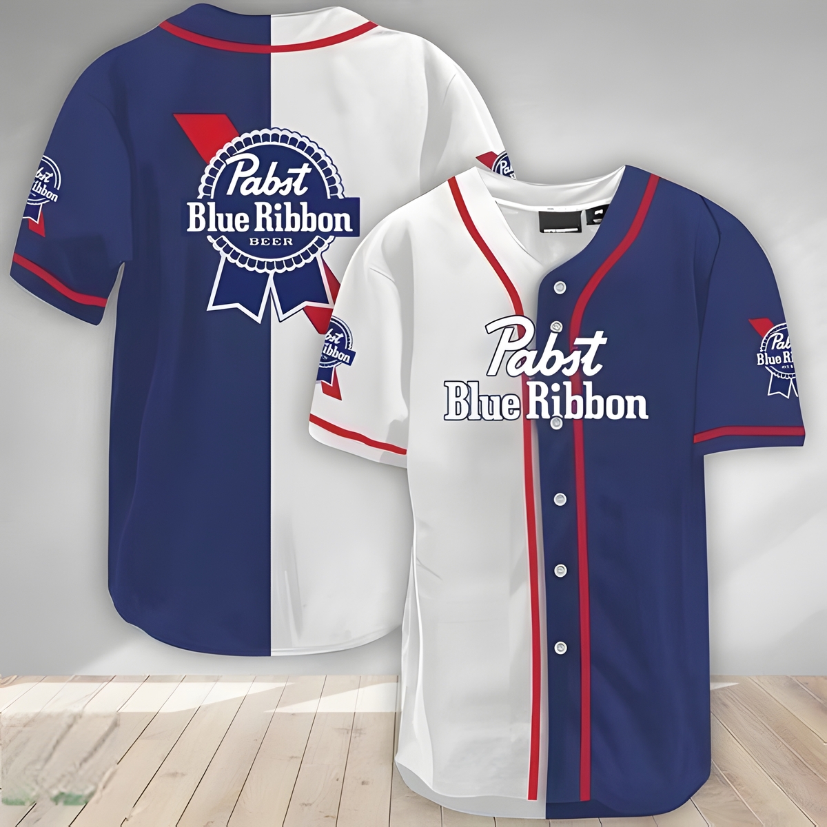 White And Blue Split Pabst Blue Ribbon Baseball Jersey Gift For Sport Lovers