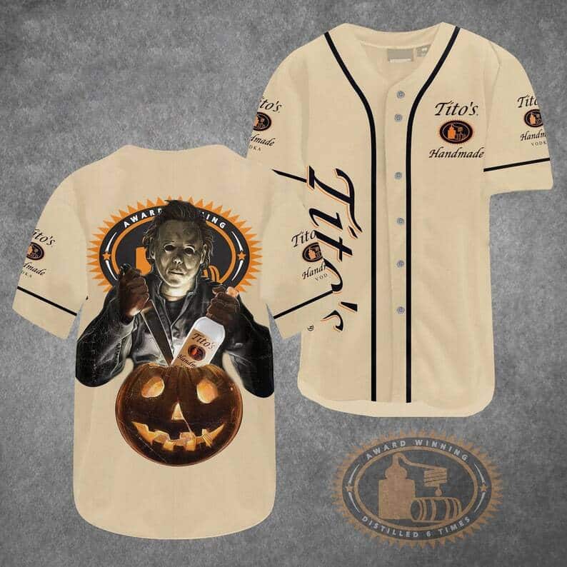 Halloween Tito's Baseball Jersey Michael Myers Jack o' Lantern Gift For Vodka Lovers