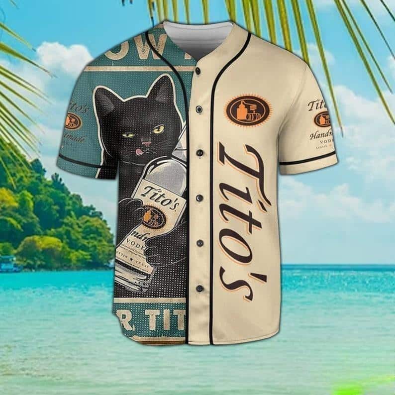 Retro Black Cat Loves Tito's Baseball Jersey Gift For Baseball Fans