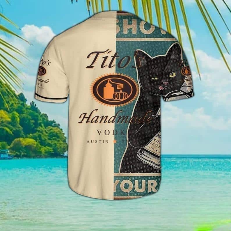 Retro Black Cat Loves Tito's Baseball Jersey Gift For Baseball Fans