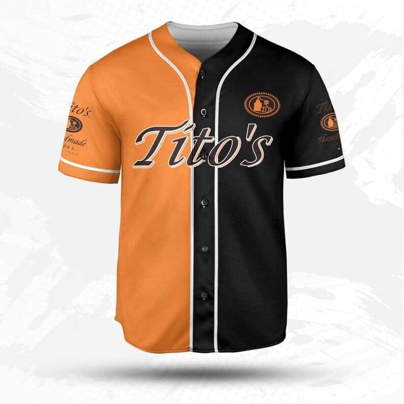 Orange And Black Split Tito’s Baseball Jersey Vodka Gift For Him