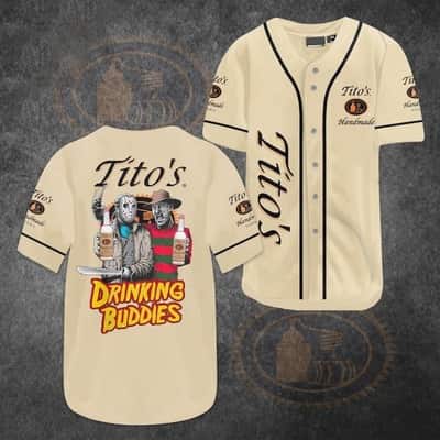 Freddy and Jason Drinking Tito's Baseball Jersey Gift For Friends