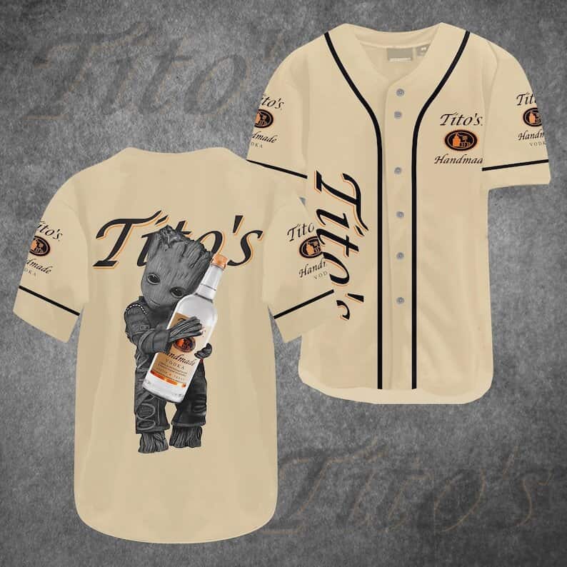Beige Tito's Baseball Jersey Groot Gift For Vodka Drinkers