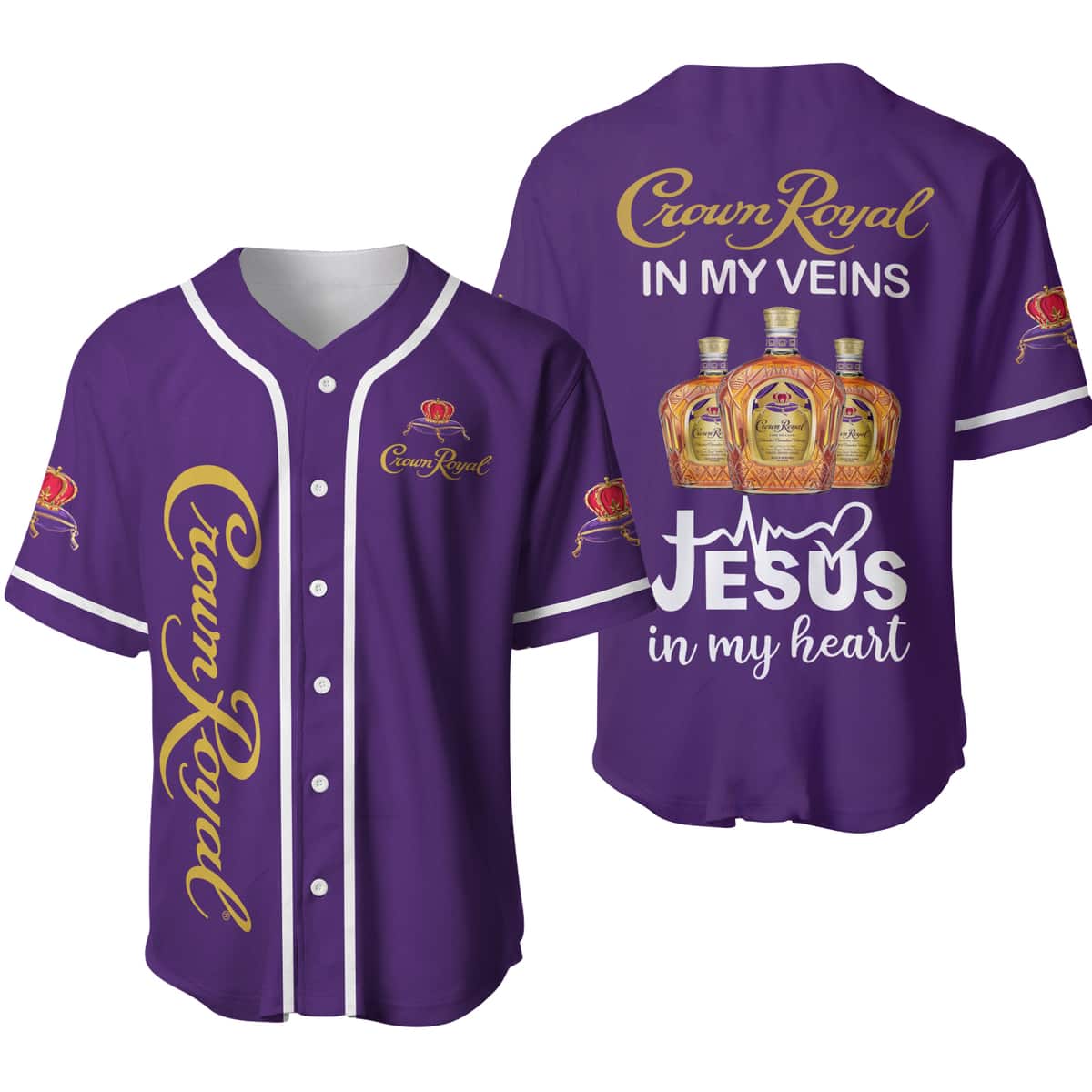 Purple Crown Royal Baseball Jersey In My Veins Jesus In My Heart Gift For Whisky Lovers