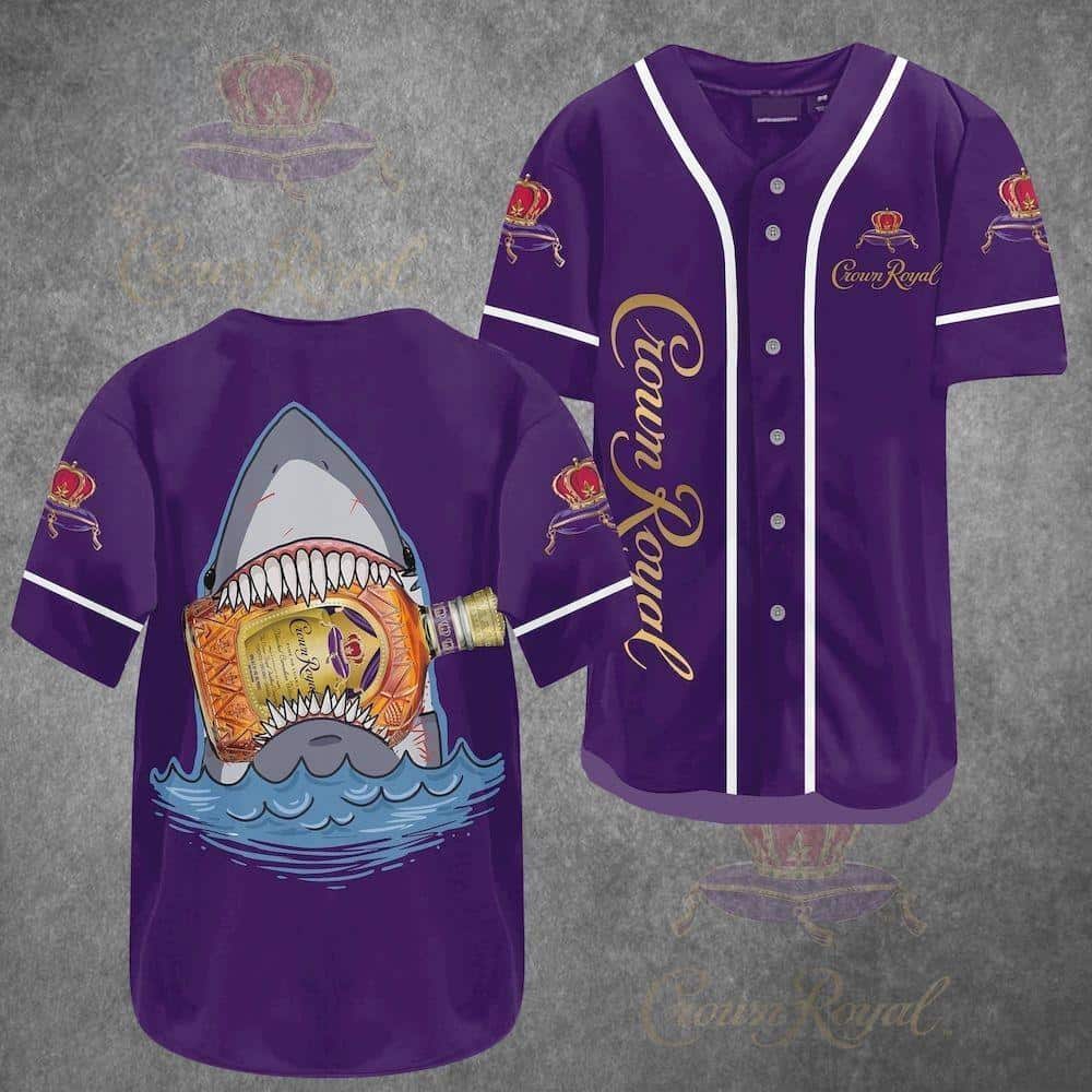 Purple Crown Royal Baseball Jersey Horror Shark Gift For Whisky Lovers