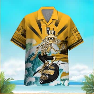 Trendy MLB Pittsburgh Pirates Hawaiian Shirt Funny Skeleton Surfing The Hawaiian Sea Grateful Dead Pretty Summer Lovers Gift