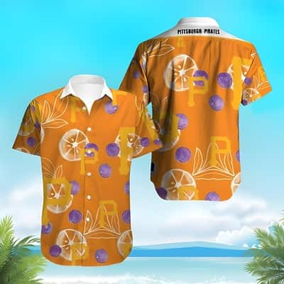 MLB Pittsburgh Pirates Hawaiian Shirt Hawaiian Tropical Orange And Blueberry Pattern On Orange Background Gift For Summer Lovers