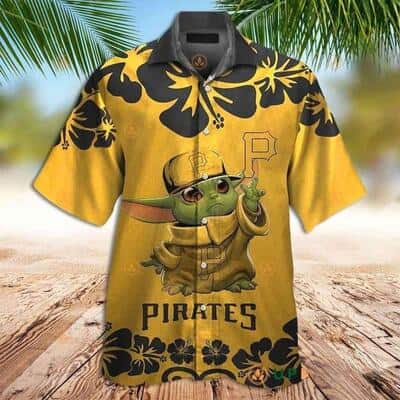 MLB Pittsburgh Pirates Hawaiian Shirt Aloha Baby Yoda With Basic Hibiscus Pattern Hawaiian Sports Gift For Class