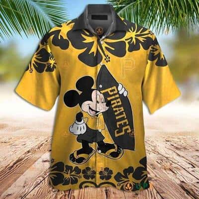 MLB Pittsburgh Pirates Hawaiian Shirt Mickey Mouse Disney Holding Surfboard Aloha Beach Summer Lovers Gift For Baseball Fans