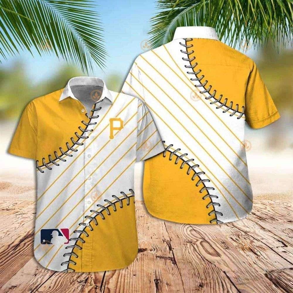 Monochorme Aloha MLB Pittsburgh Pirates Hawaiian Shirt Simple Baseball Stitching And Cross Pattern Hawaiian Beach Lovers Gift
