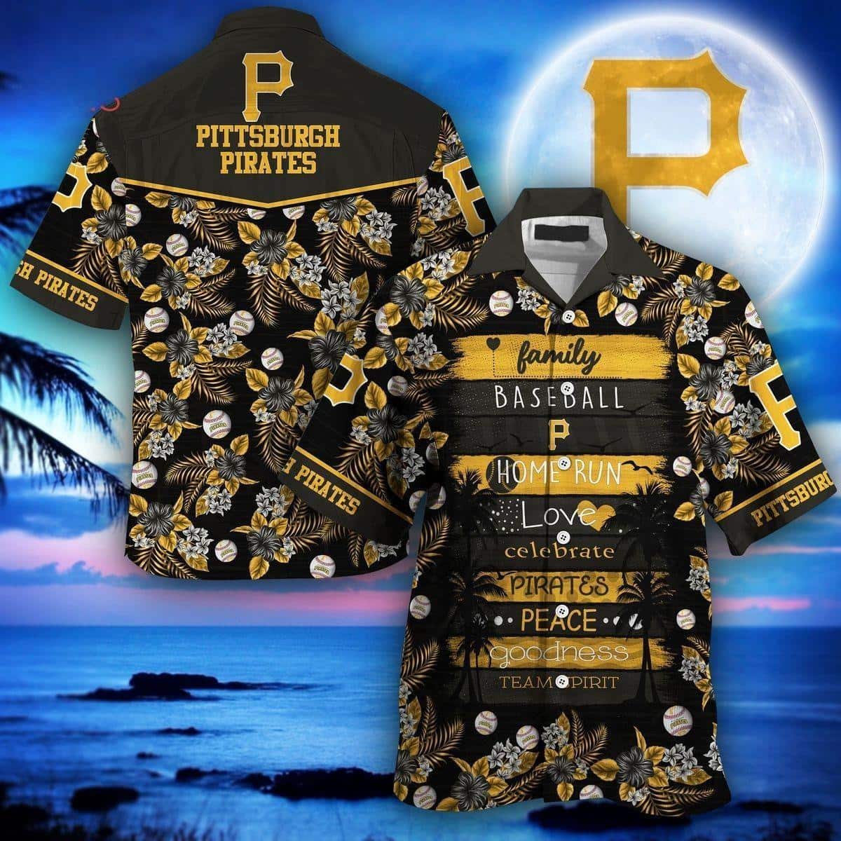 Aloha Summer MLB Pittsburgh Pirates Hawaiian Shirt Monochrome Tropical Flora Pattern Family Baseball Homerun Team Spirit Gift